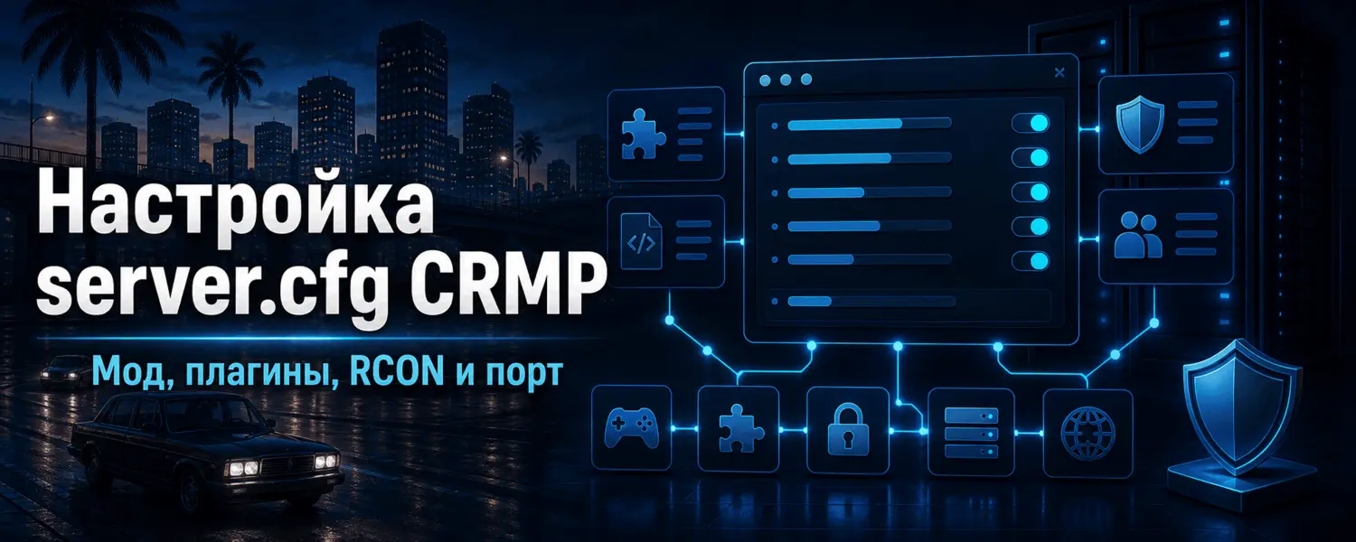 Настройка server.cfg CRMP — мод, плагины, RCON и порт