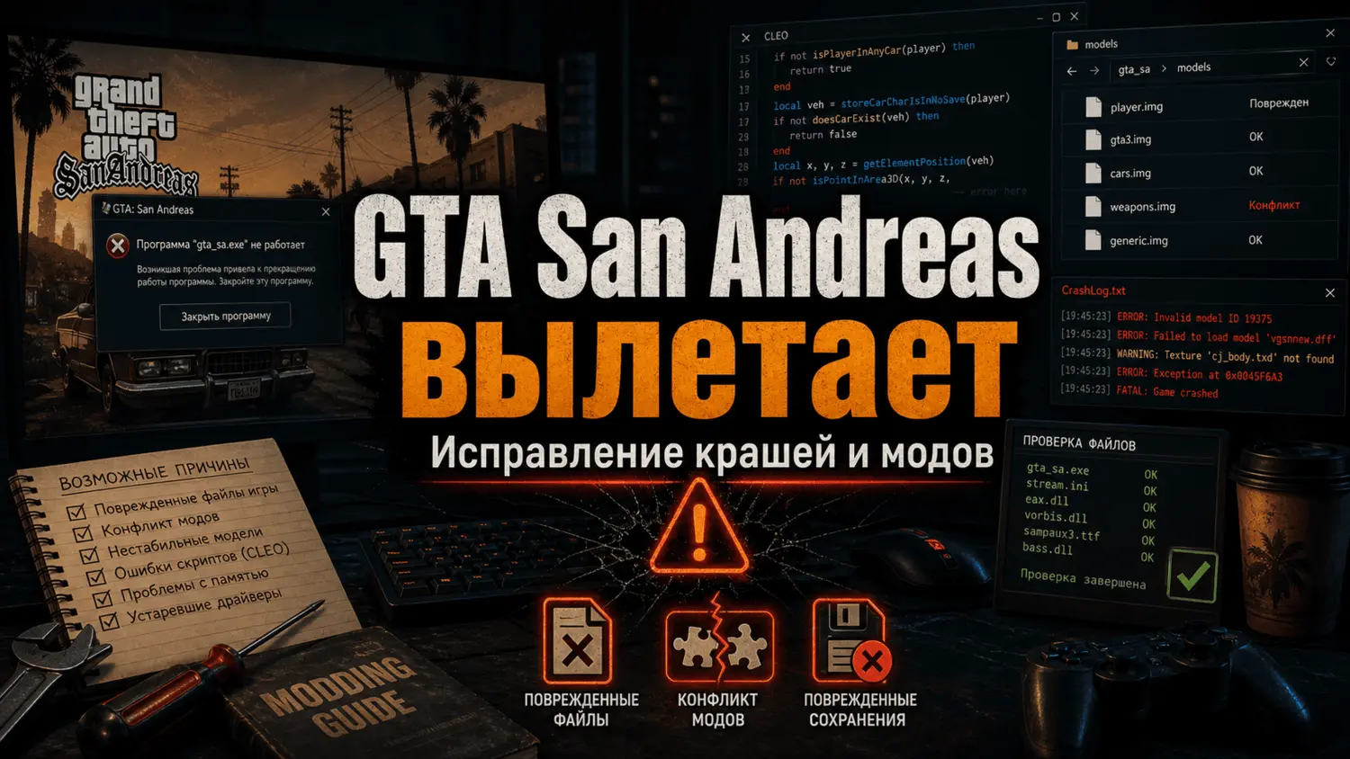 GTA San Andreas вылетает — исправление крашей и модов