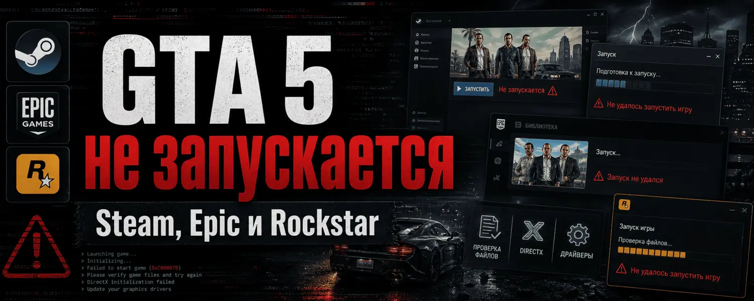 GTA 5 не запускается через Steam, Epic Games или Rockstar Launcher