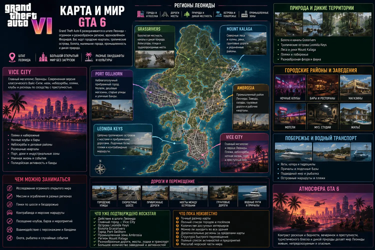 Карта GTA 6: Vice City, города, острова и локации Леониды
